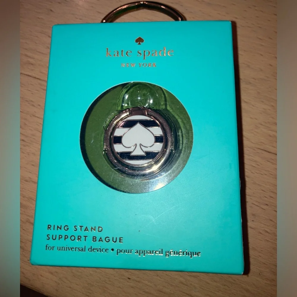 Kate Spade Cell Phone Ring Stand -Black / White Stripes w/ Spade NIB